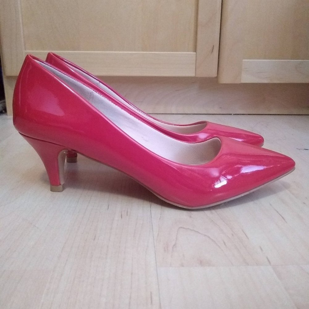 Red Patent Leather Kitten Heels - Size 8